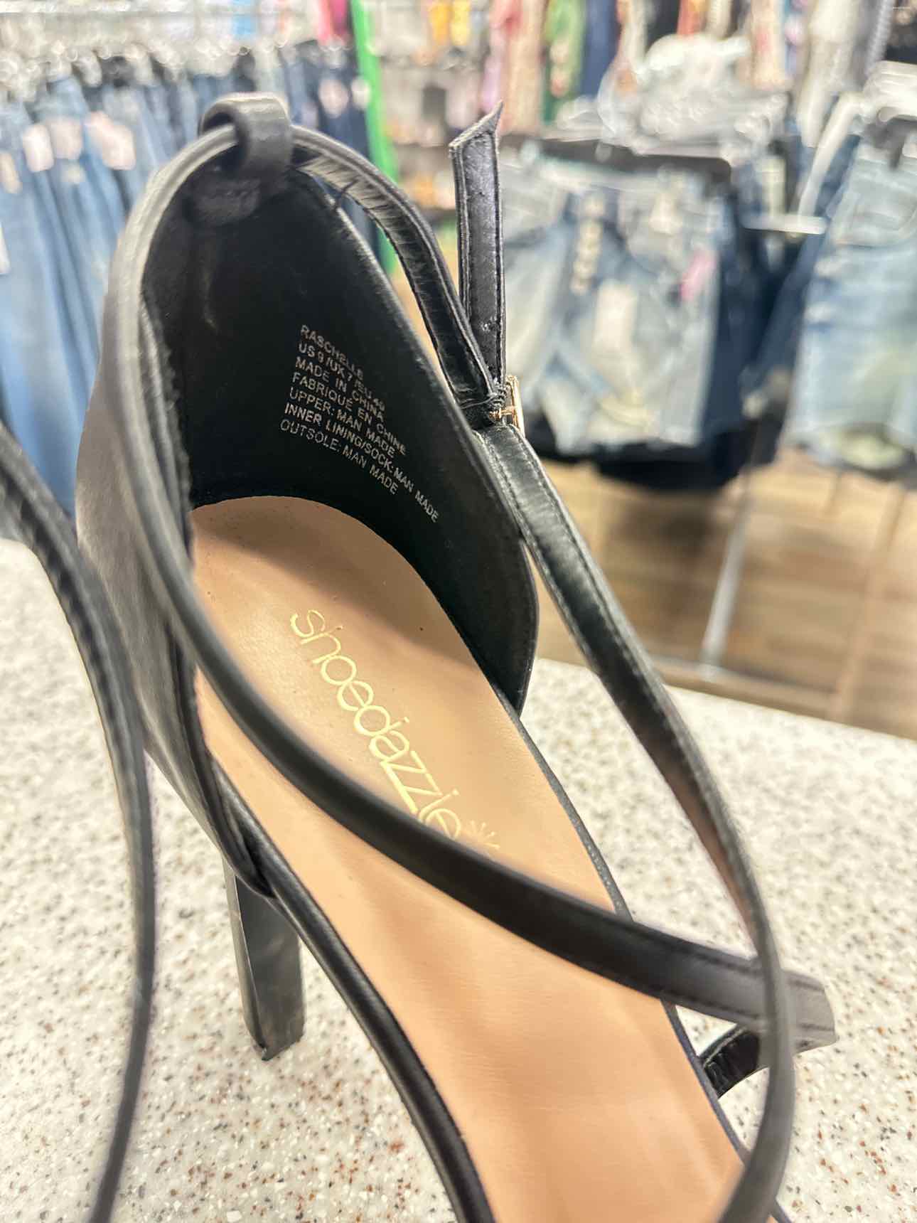 Shoedazzle Size 9 Black Faux Leather Platform Strappy 5" Heels Sandals