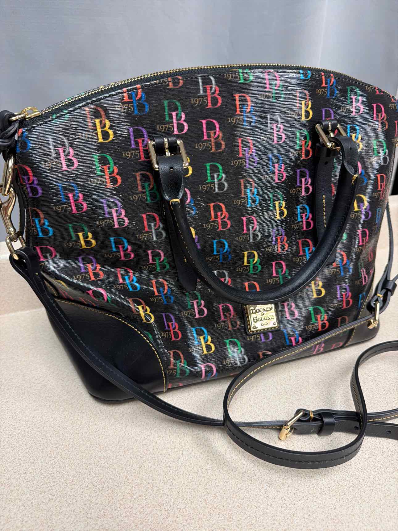 Dooney and Bourke Large Multi Color Domed Satchel DB Logo Handbags
