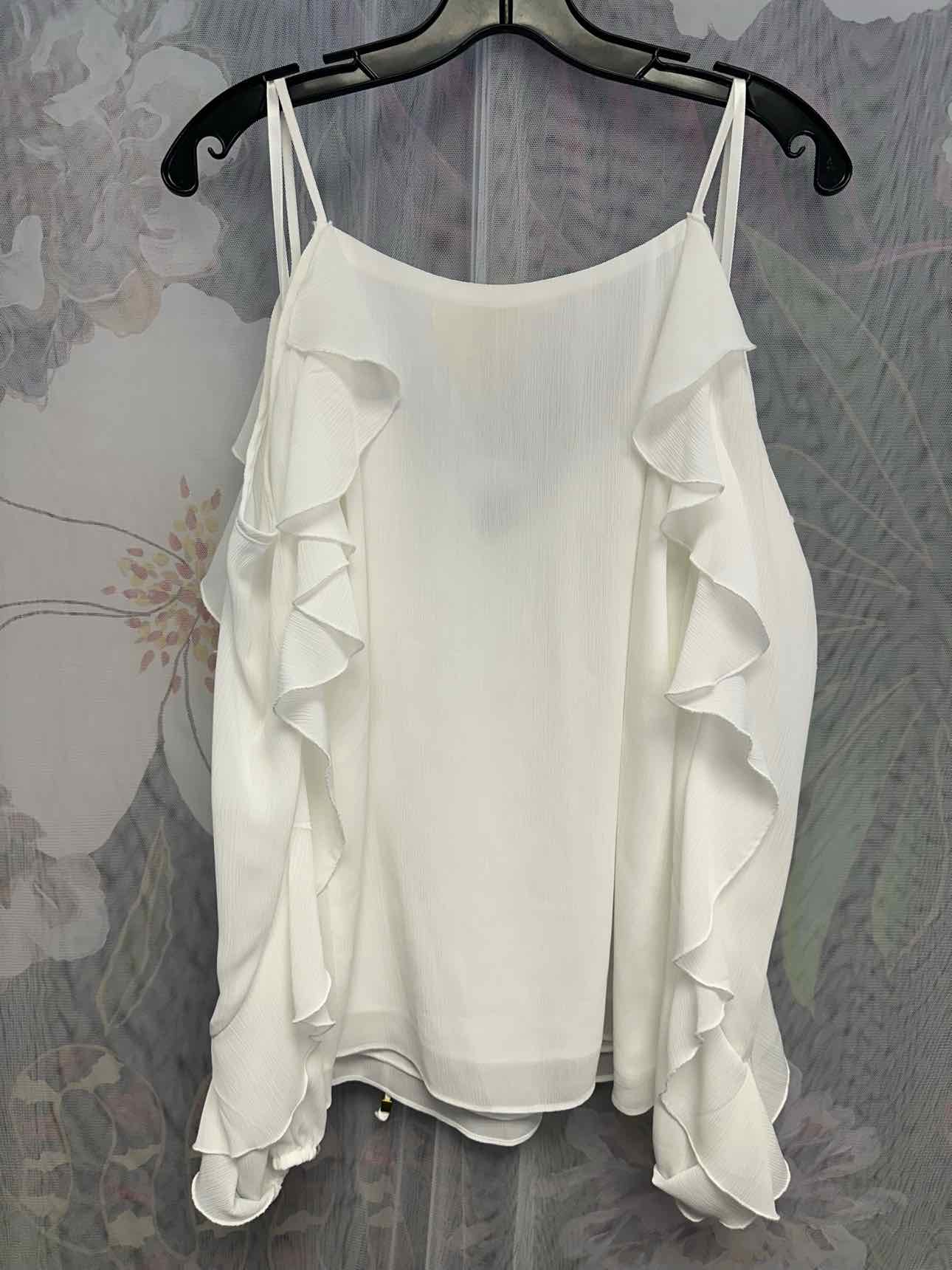 Michael Michael Kors NEW NWT Cold Shoulder Ruffle Decor Medium White Top
