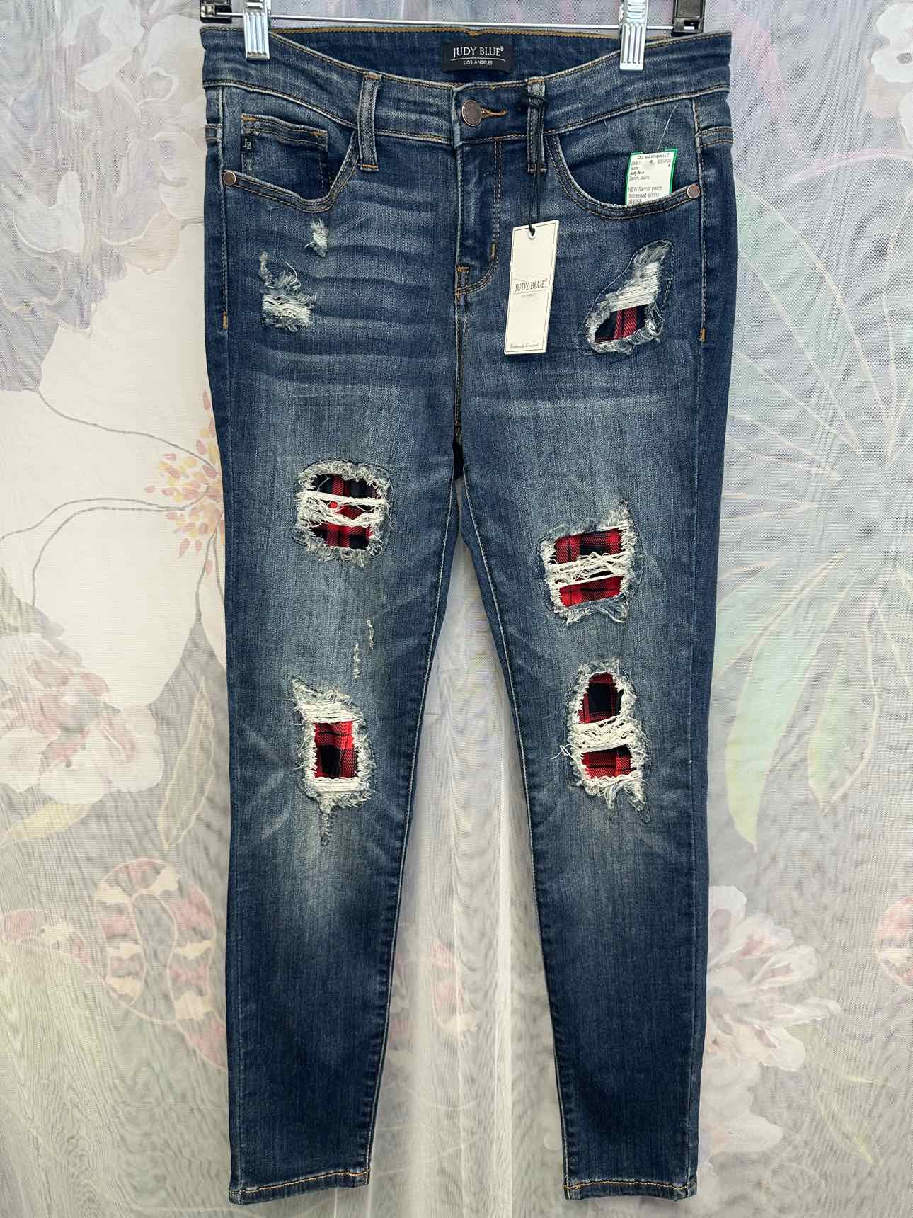 Judy Blue NEW NWT Flannel Patch Distressed Skinny Size 7/28 Denim Jeans