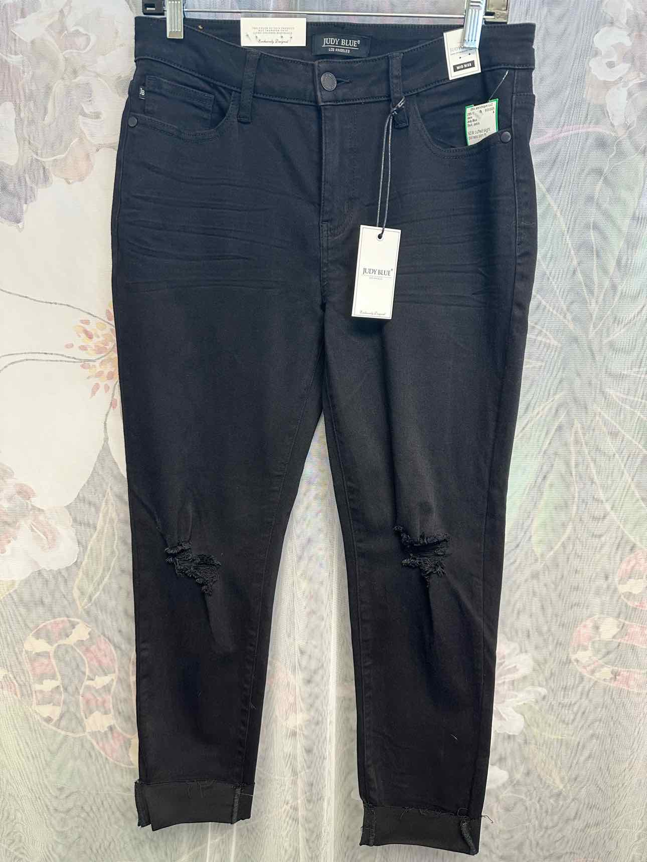 Judy Blue NEW NWT Garment Dyed Cuffed Distressed Slim Midrise 7/28 Black Jeans