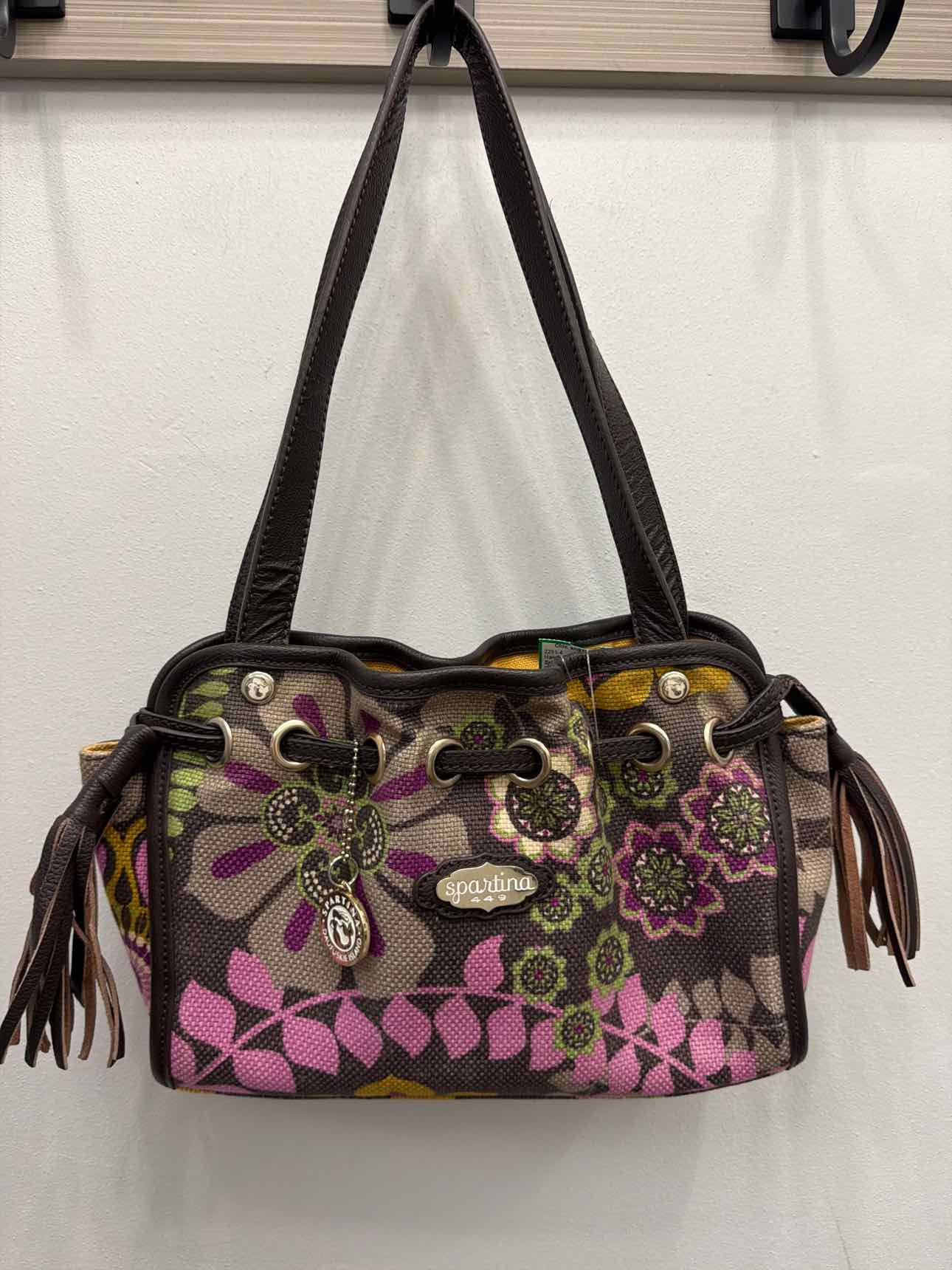 Spartina 449 Brown Purple Floral Hobo Canvas Shoulder Bag Handbags