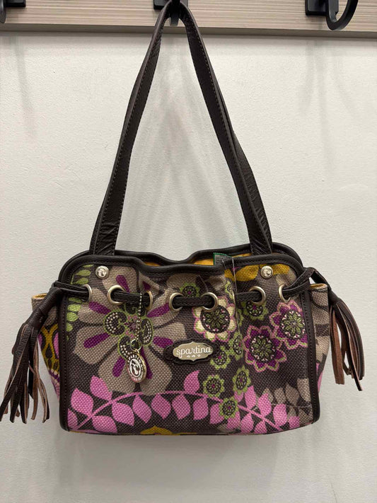 Spartina 449 Brown Purple Floral Hobo Canvas Shoulder Bag Handbags