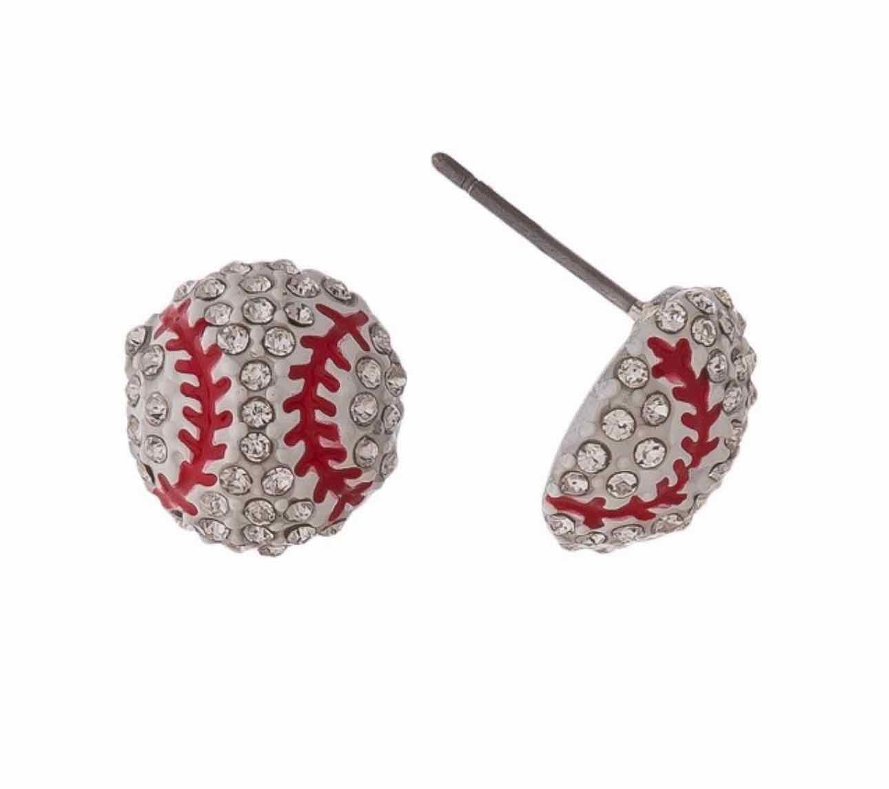 Baseball Rhinestone Stud Earrings