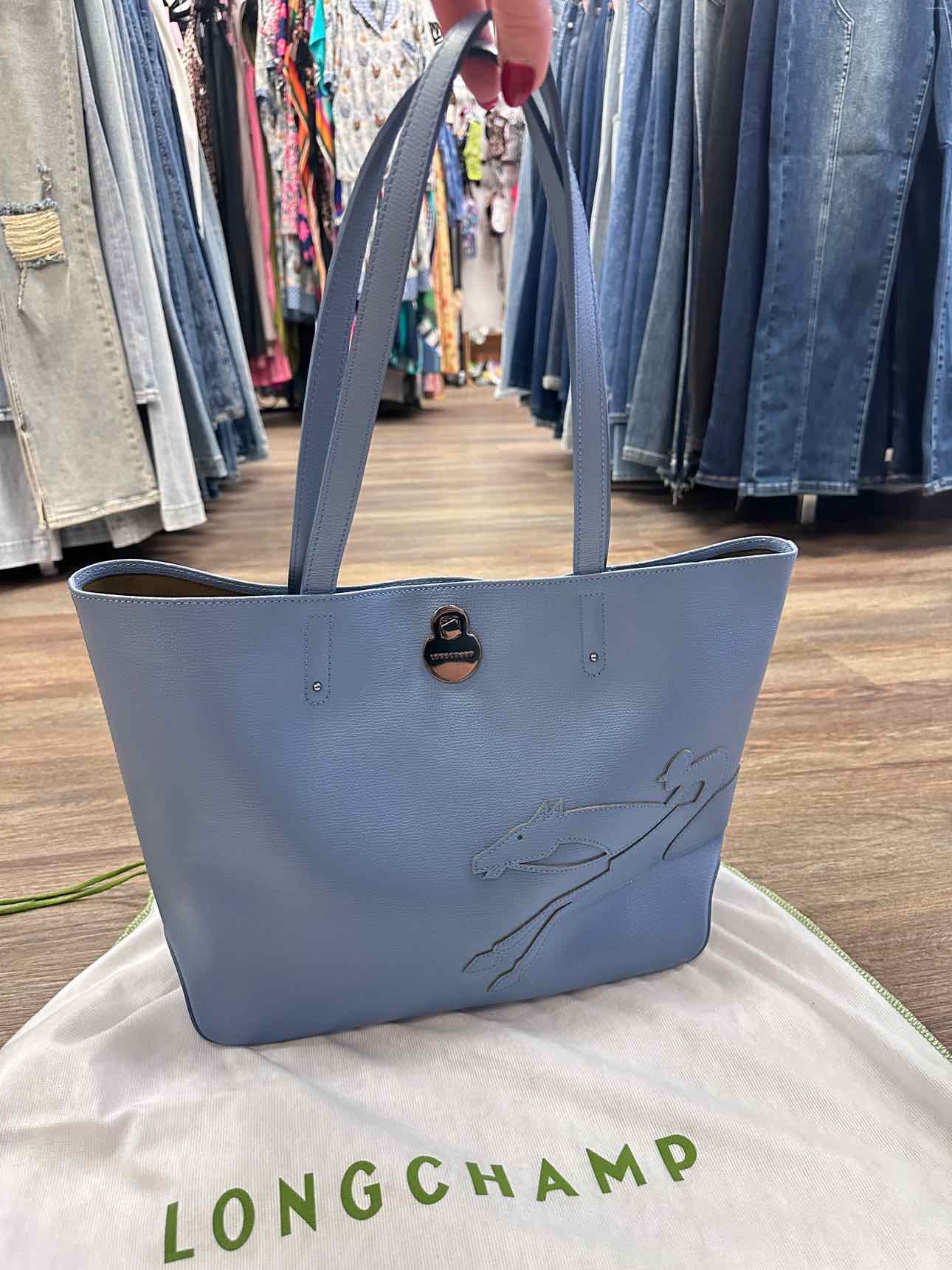 Longchamp Light Blue Pebble Leather Tote with Dustbag Handbags NWOT