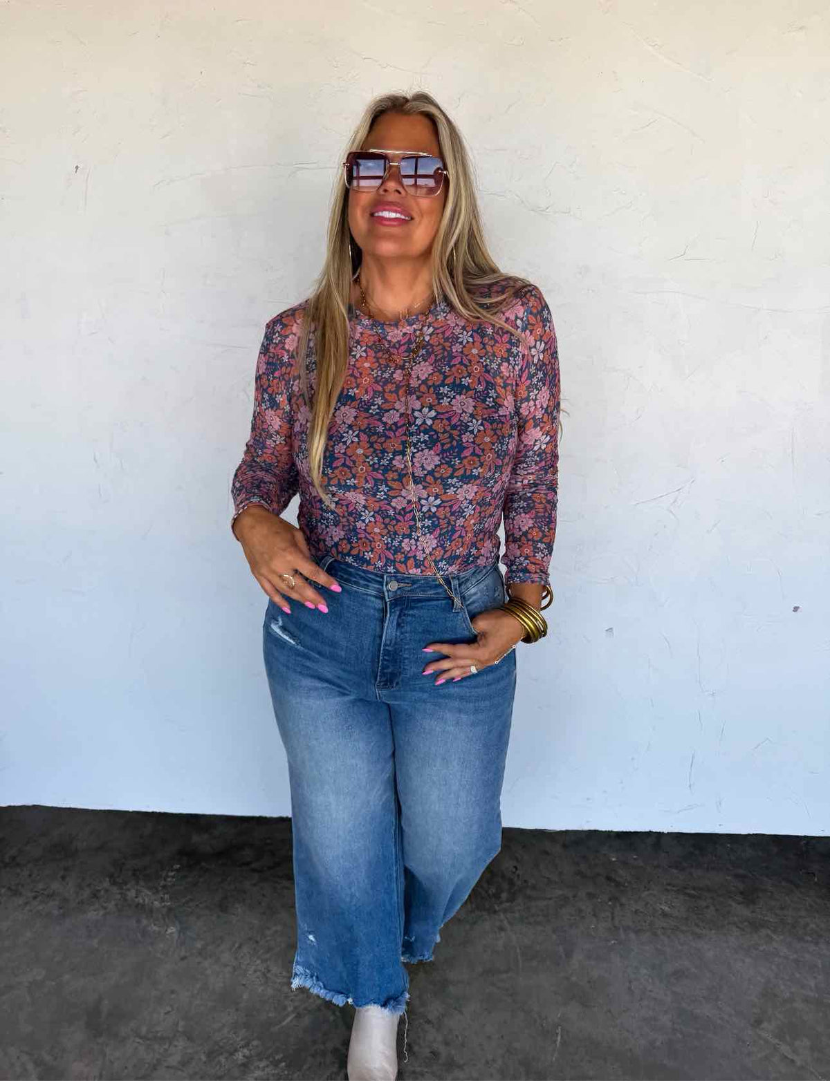 Fall Flower Dress It Up Mesh Long Sleeve Top