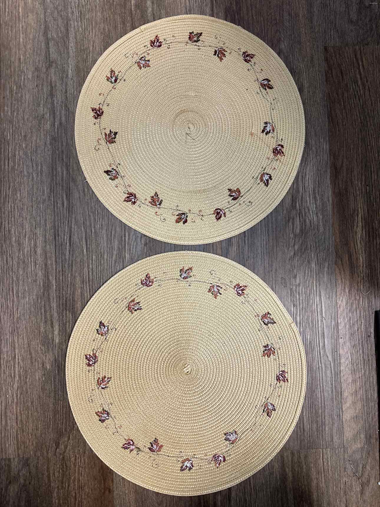 Two 15" Round Fall Embroidered Leaves Place Mats Home Decor