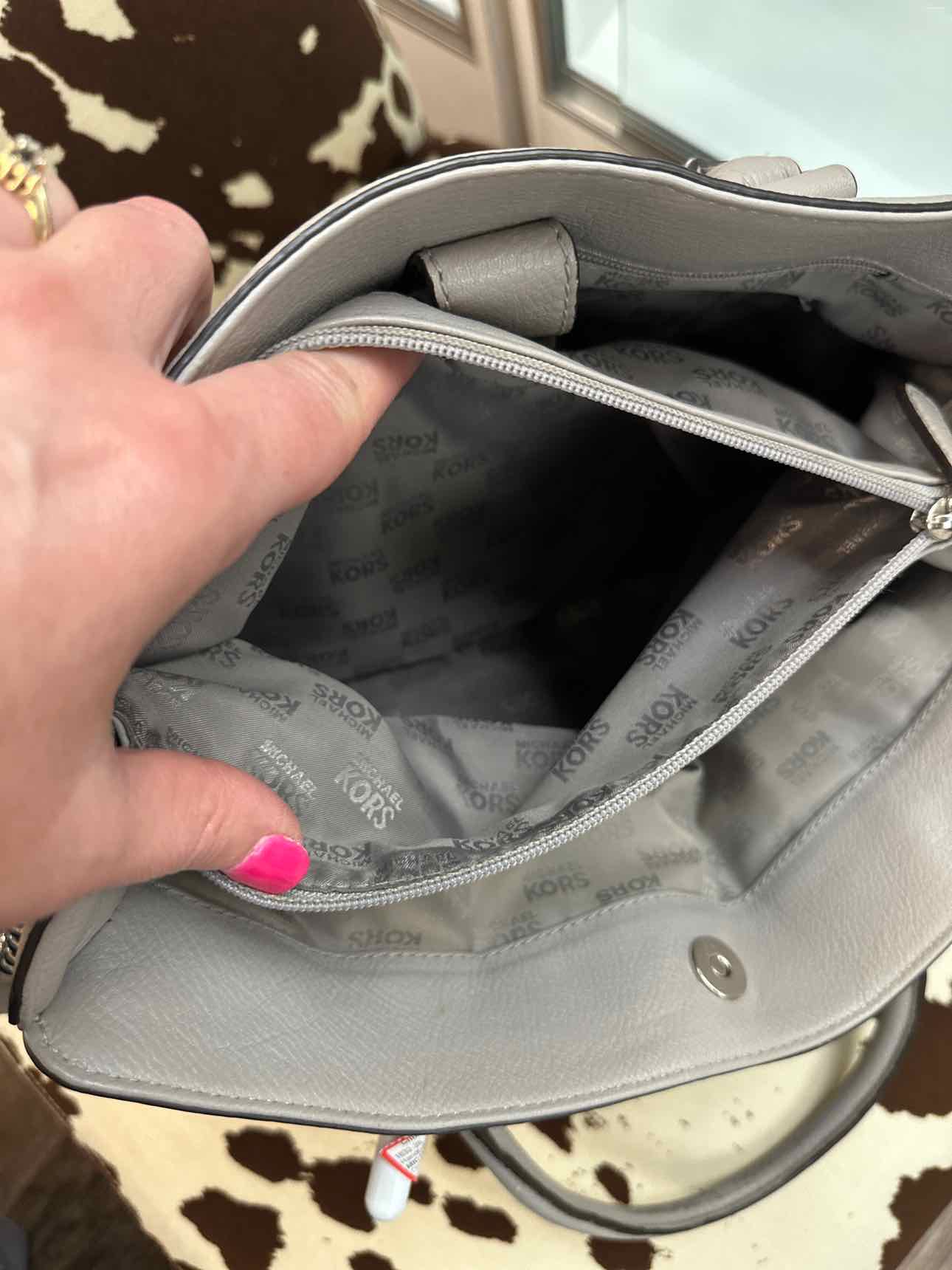 MICHAEL KORS Large Gray Hamilton Leather Satchel Handbag