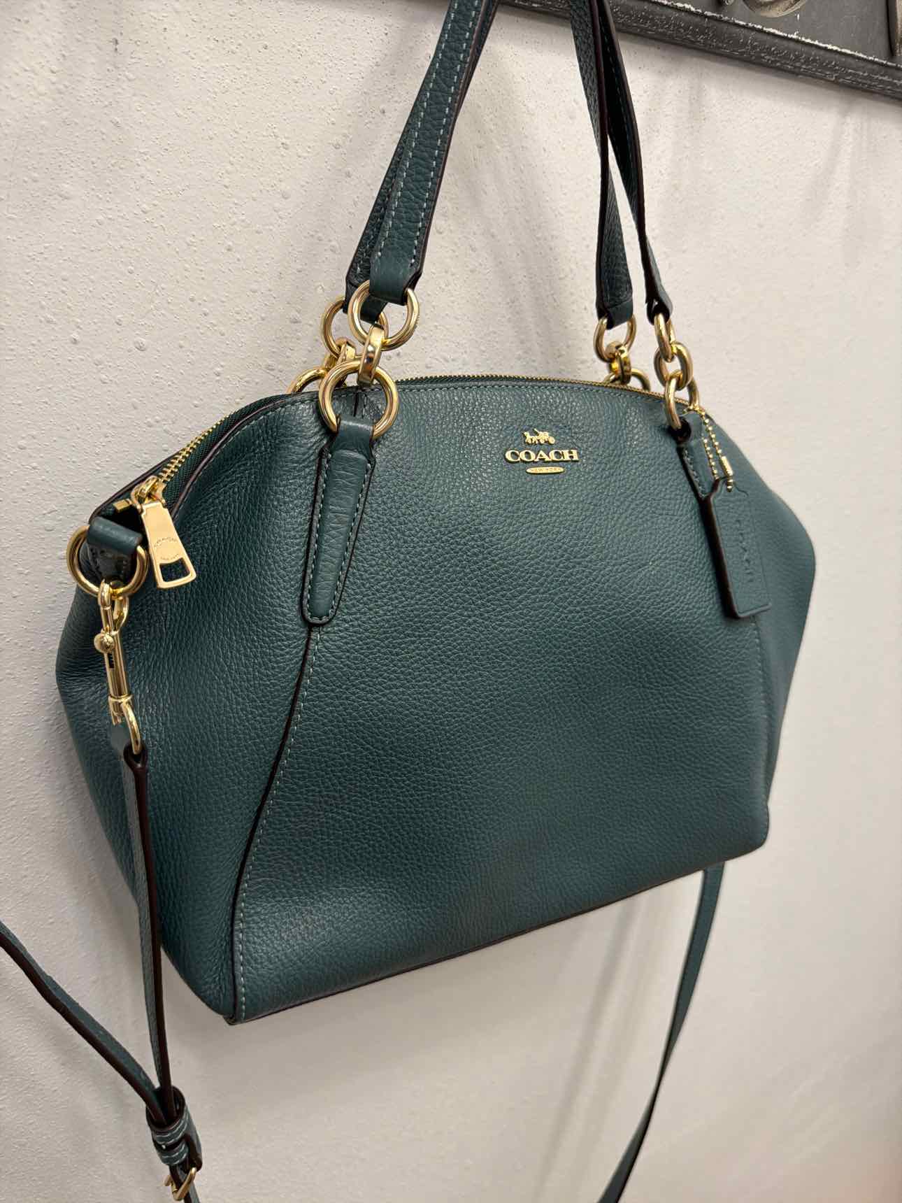 Coach 'Kelsey' Teal pebble leather crossbody satchel Handbags