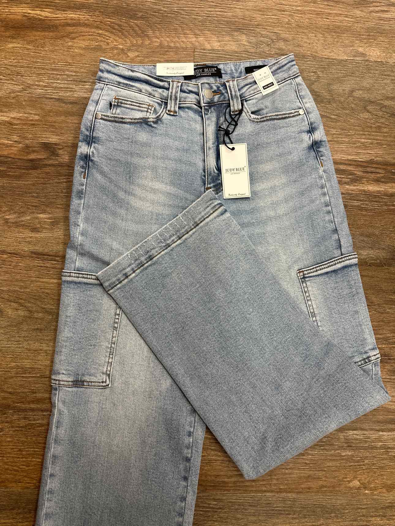 Judy Blue High Waist Cargo Wide Leg Denim Light Wash Jeans