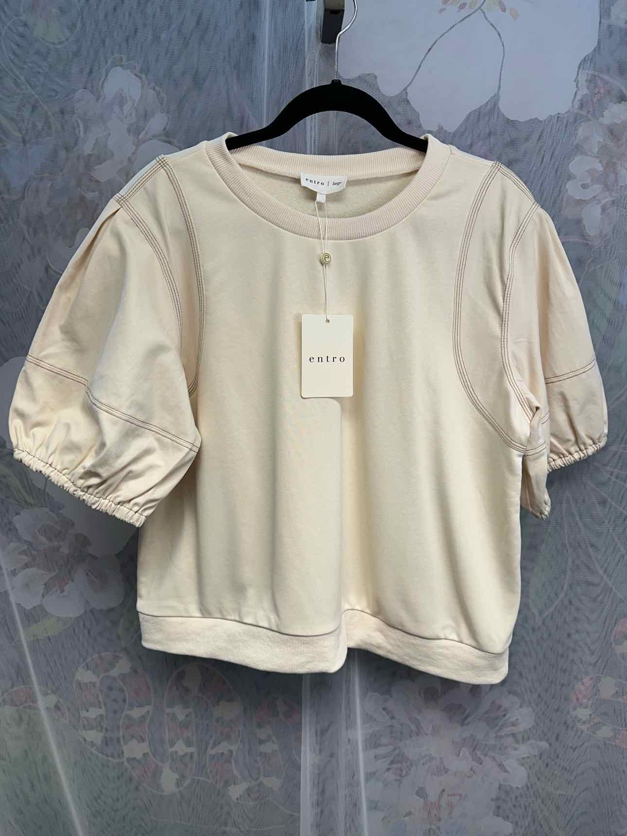 entro NEW NWT Oversized Cropped Puffy Sleeve Lightweight Sweater Large Cream Top