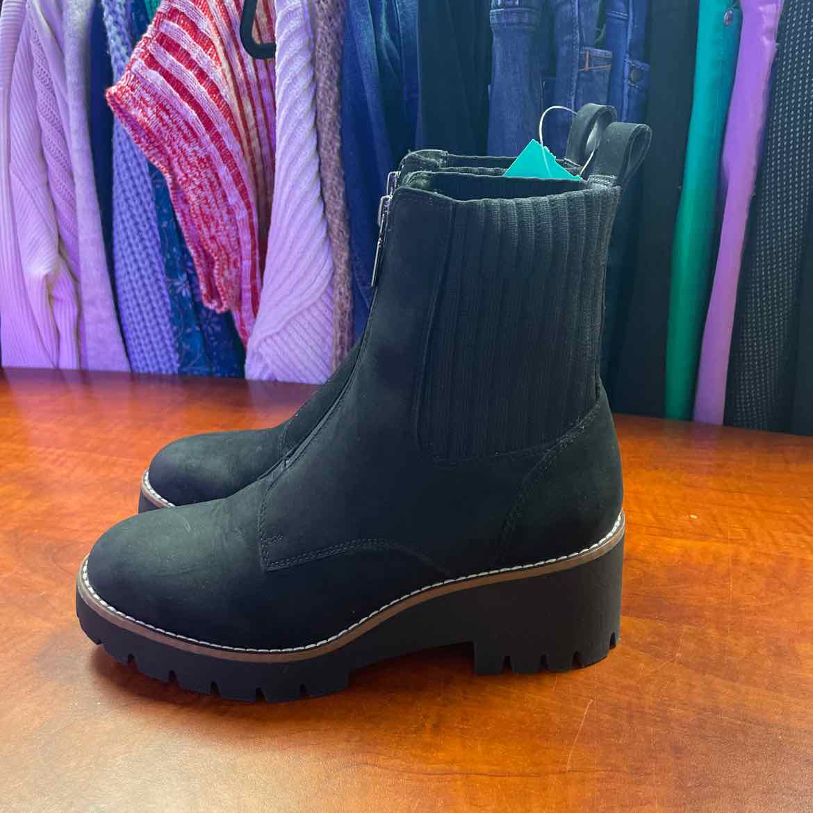 Blondo Waterproof Ladies Platform Black Leather Boots Size 7