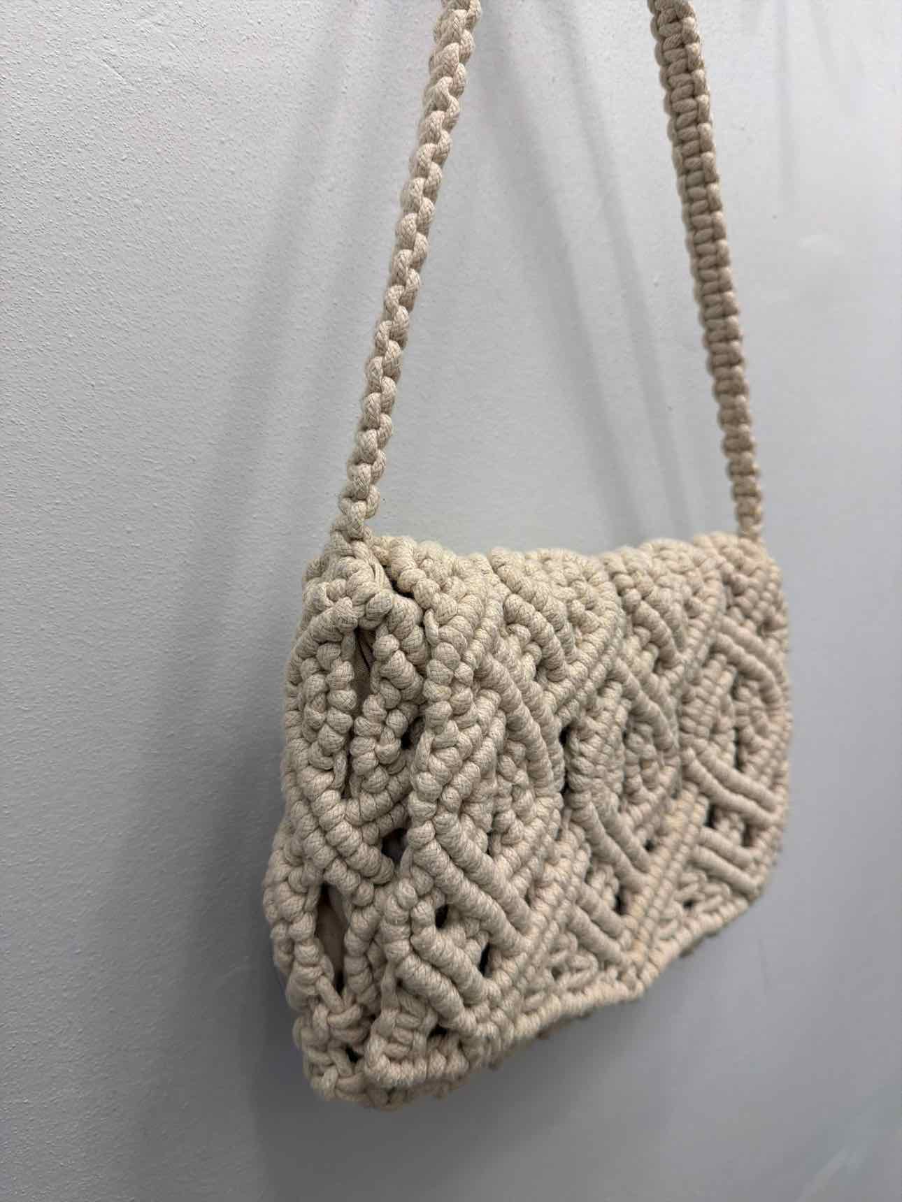 Zara Size Small Cream Macrame Shoulder Bag Handbags