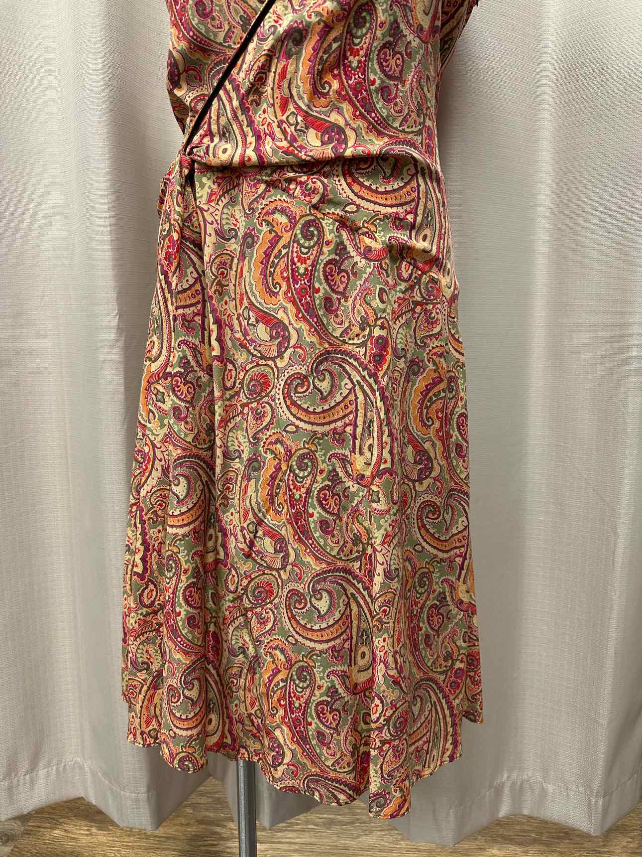 Karen Millen 100% Silk Paisley Print Surplice Layered Shift 10 Tan/Pink Dress