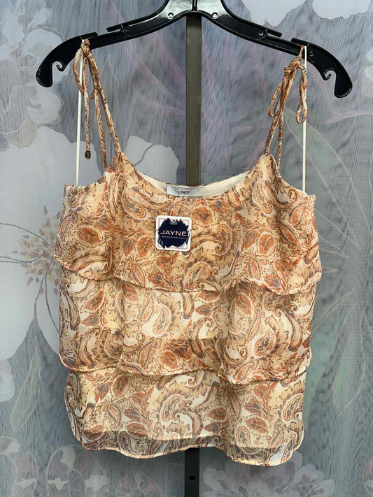 Fate NEW NWT Paisley Print Tiered Small Orange Spaghetti Strap Semi Sheer Tank