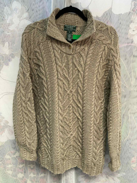 Lauren Ralph Lauren Worsted Wool Heavy Cable Knit Size Medium Brown Sweater