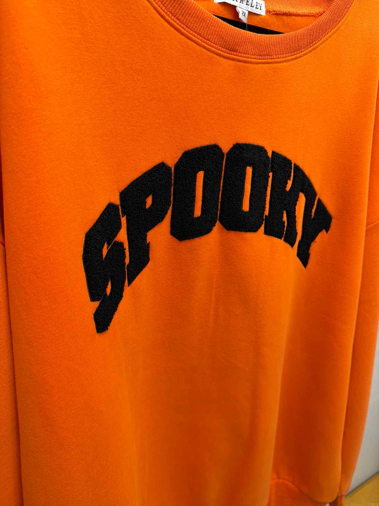 Spooky Sherpa Letter Orange and Black Halloween Sweat Shirt by Blakeley Size 2X