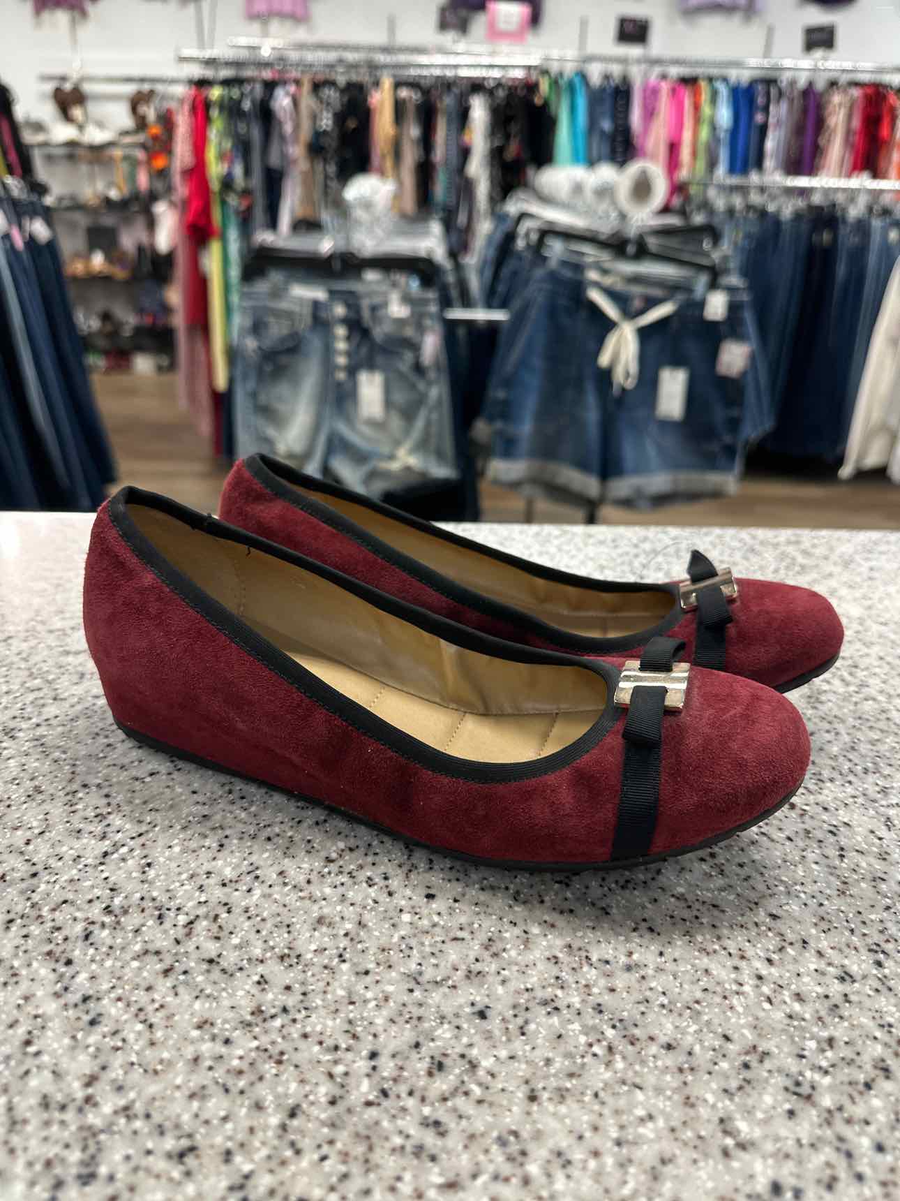 Van Eli Size 7 Maroon Faux Suede Slip On Wedge Shoes