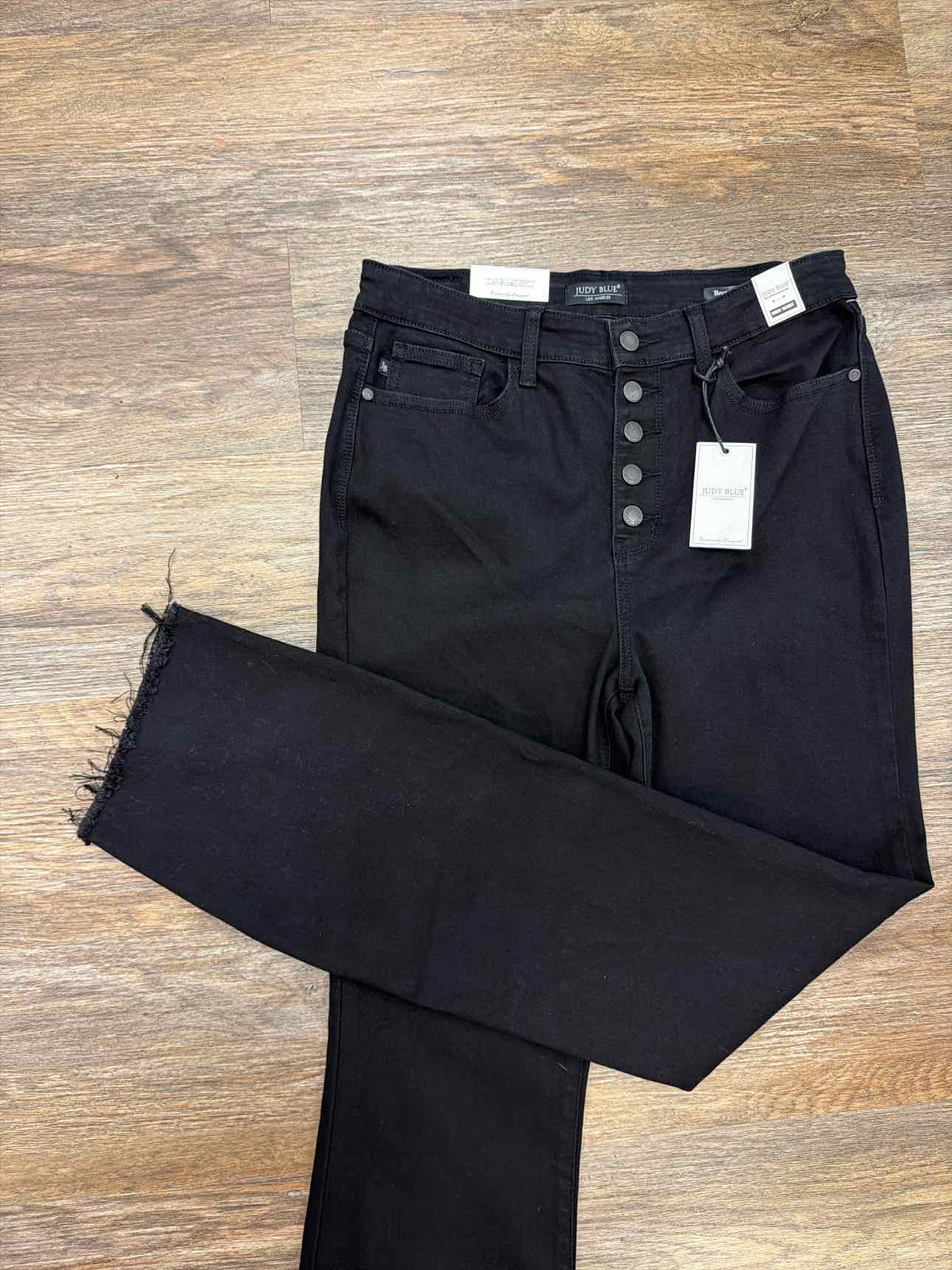 Judy Blue Size 13(31) High waist button fly raw hem bootcut Denim Black Jeans