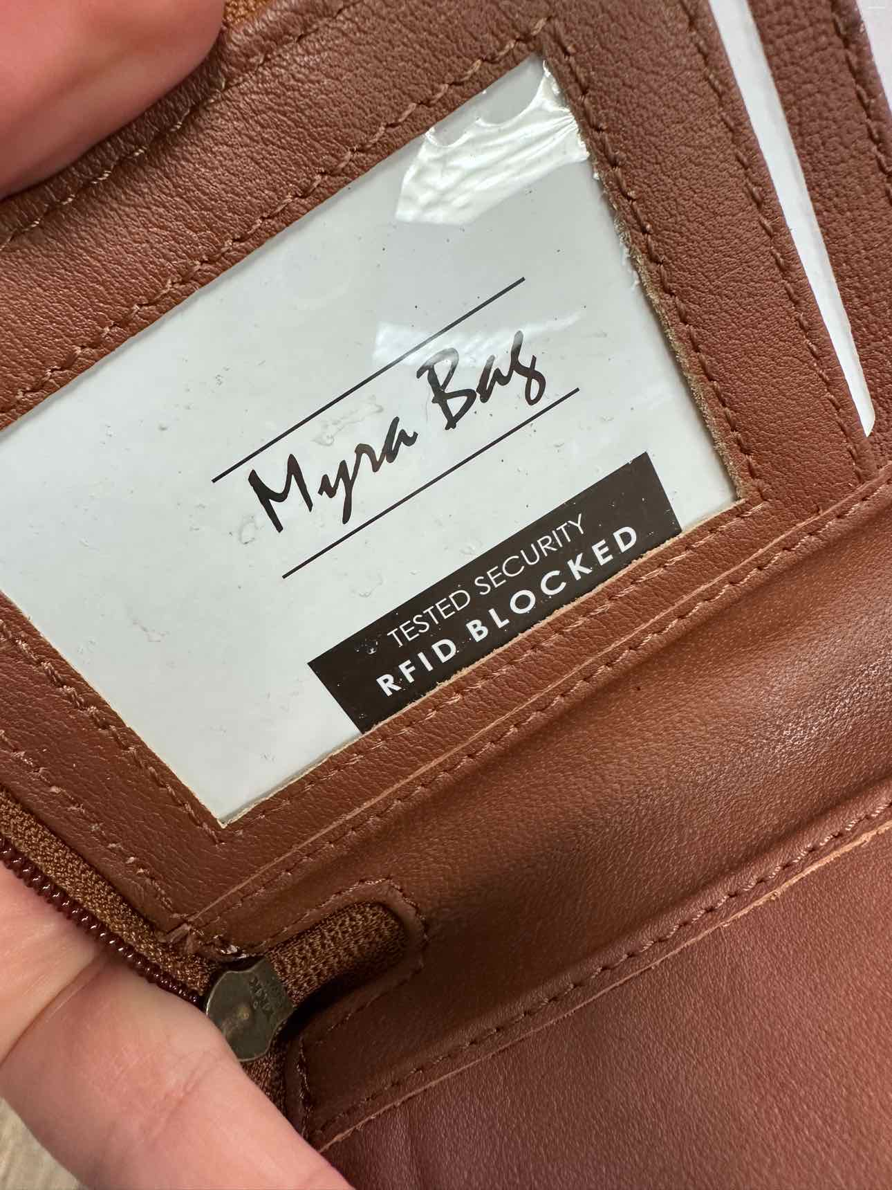 Myra Size RFID Double Zipper Brown Wristlet Wallet