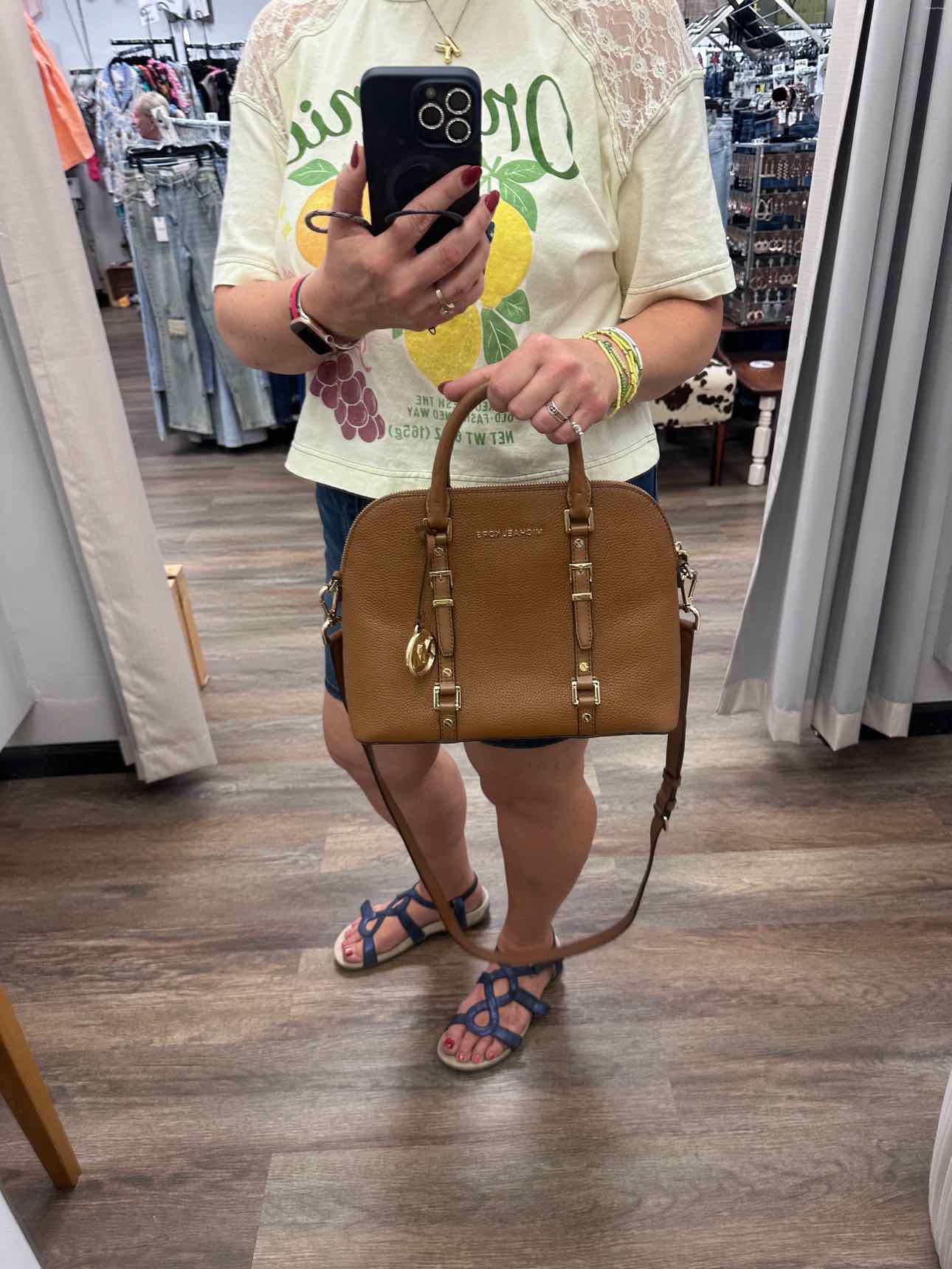 MICHAEL KORS Bedford Legacy Pebbled Leather Convertible Satchel Brown Handbags