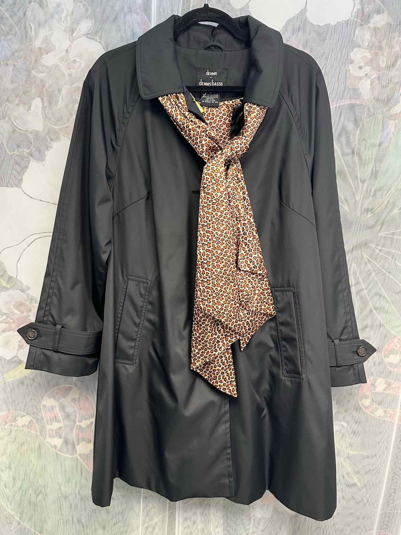 Dennis Brasso Nylon w/ Leopard Print Scarf Medium Black/Brown Duster Raincoat