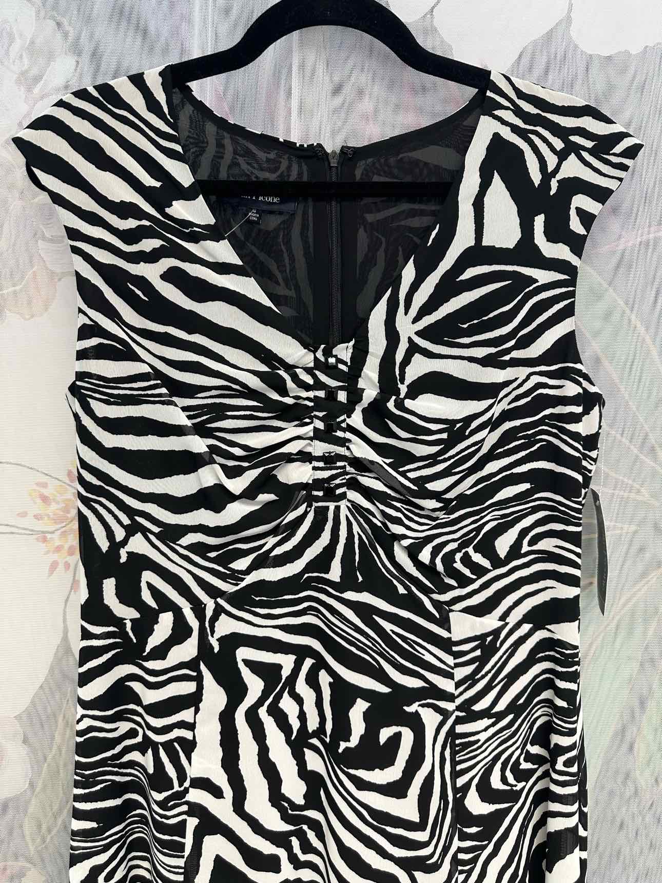 Evan-Picone NEW NWT Zebra Babydoll Midi Short Sleeve Size 10 White/Black Dress