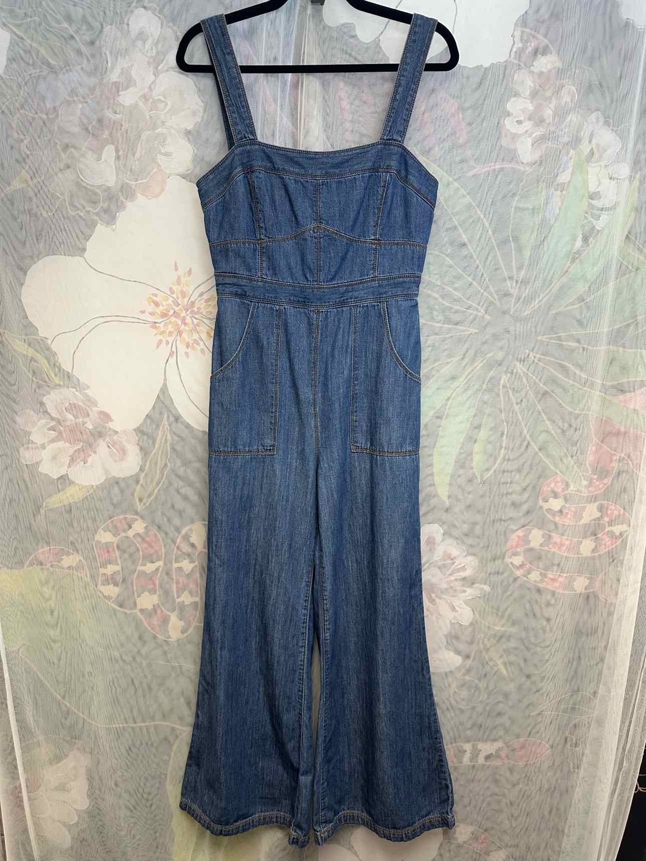 Anthropologie Lightweight Denim Strappy Wide Leg Size 2 Denim Jumpsuit