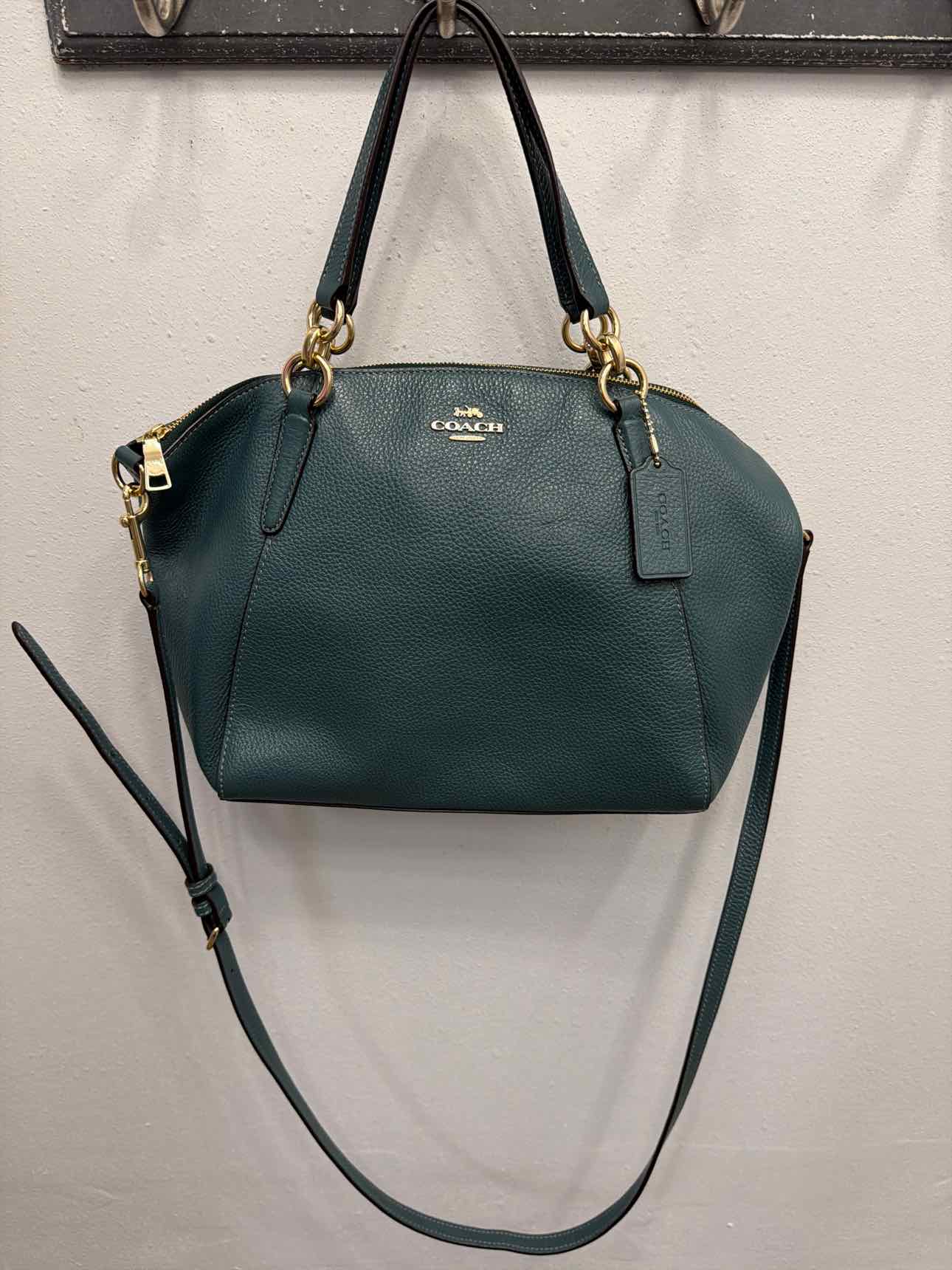 Coach 'Kelsey' Teal pebble leather crossbody satchel Handbags