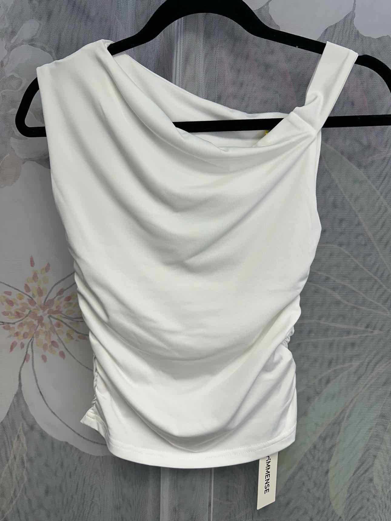 Commense NEW NWT Single Shoulder Ruched Stretch Tank Size Small White Top