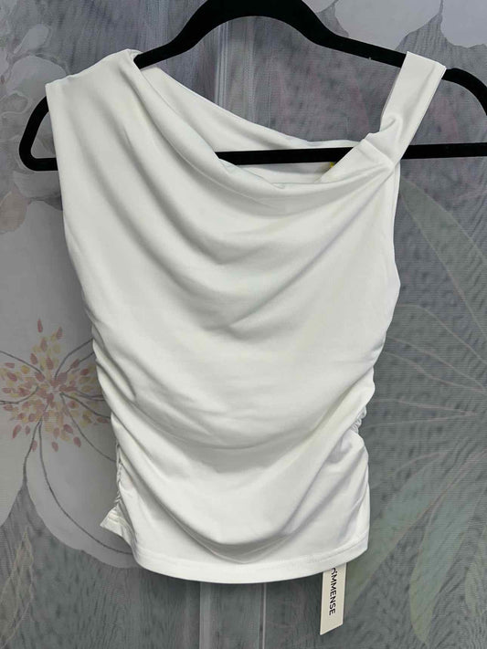 Commense NEW NWT Single Shoulder Ruched Stretch Tank Size Small White Top