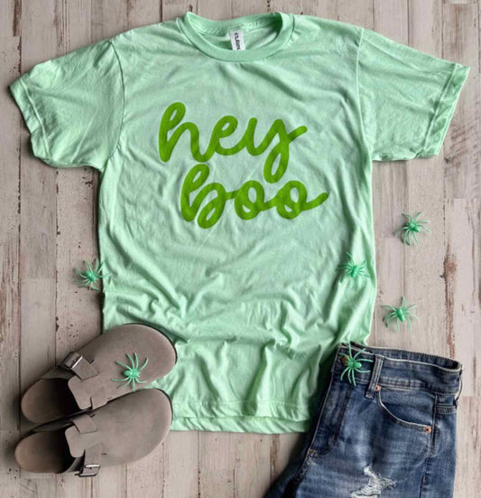 Hey Boo Green Graphic Tee Halloween Unisex Tshirt Top