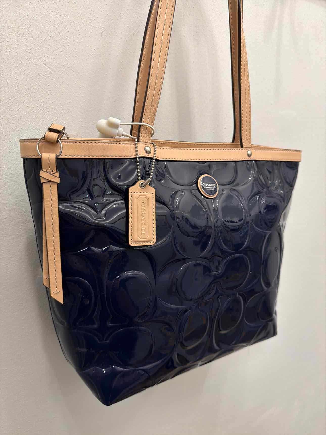 Coach Peyton Embossed Signature C Patent Leather Tote in navy blue Handbags