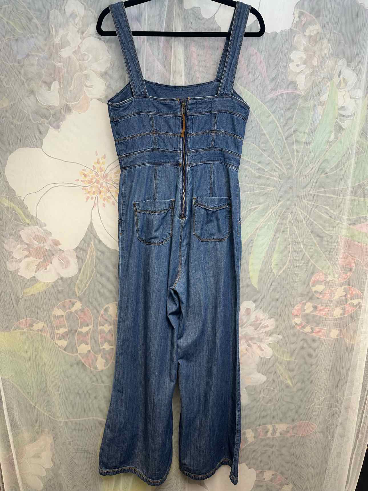 Anthropologie Lightweight Denim Strappy Wide Leg Size 2 Denim Jumpsuit