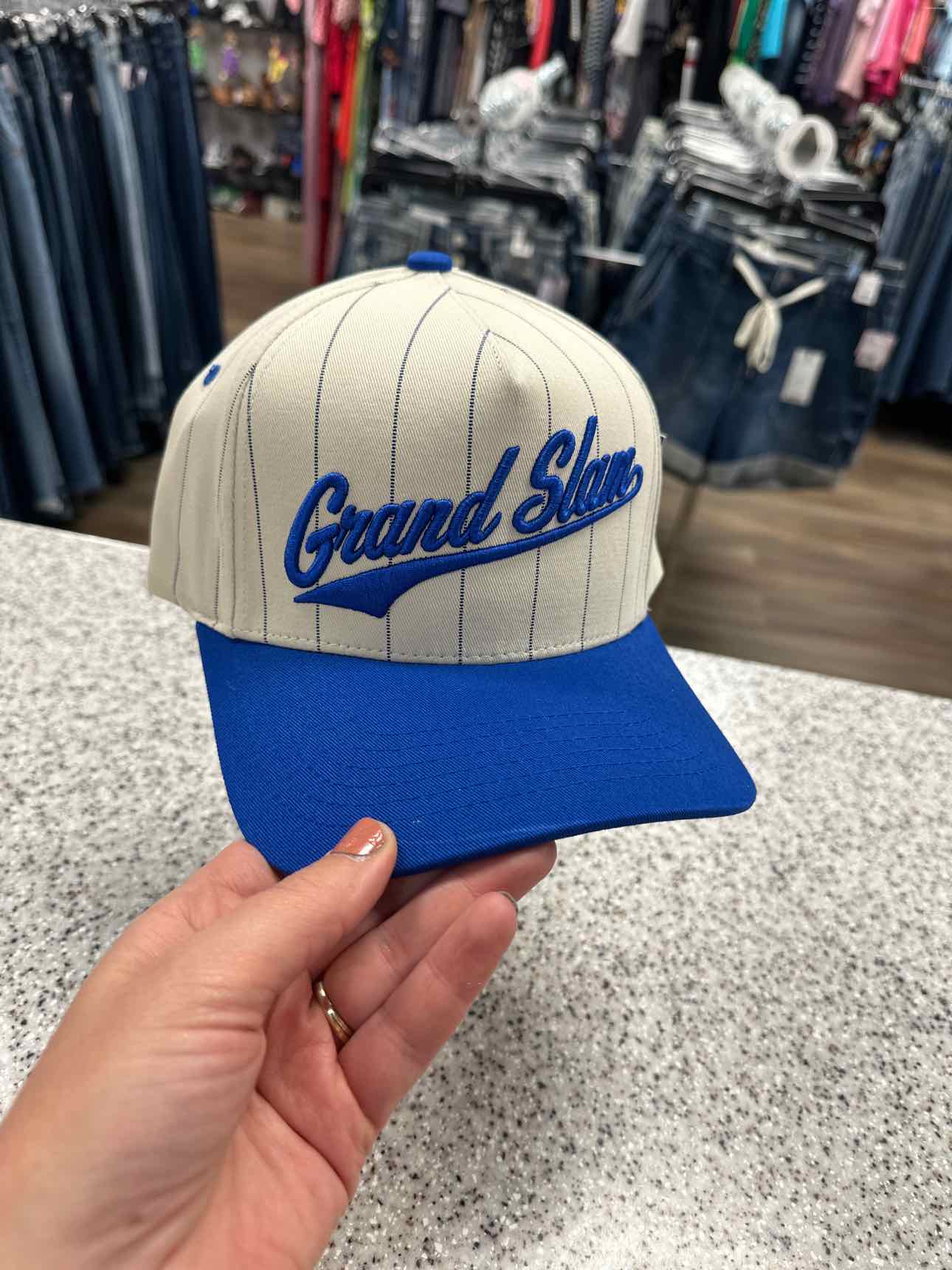 Pin Stripe Canvas Embroidered "Grand Slam" Baseball Cap Hat