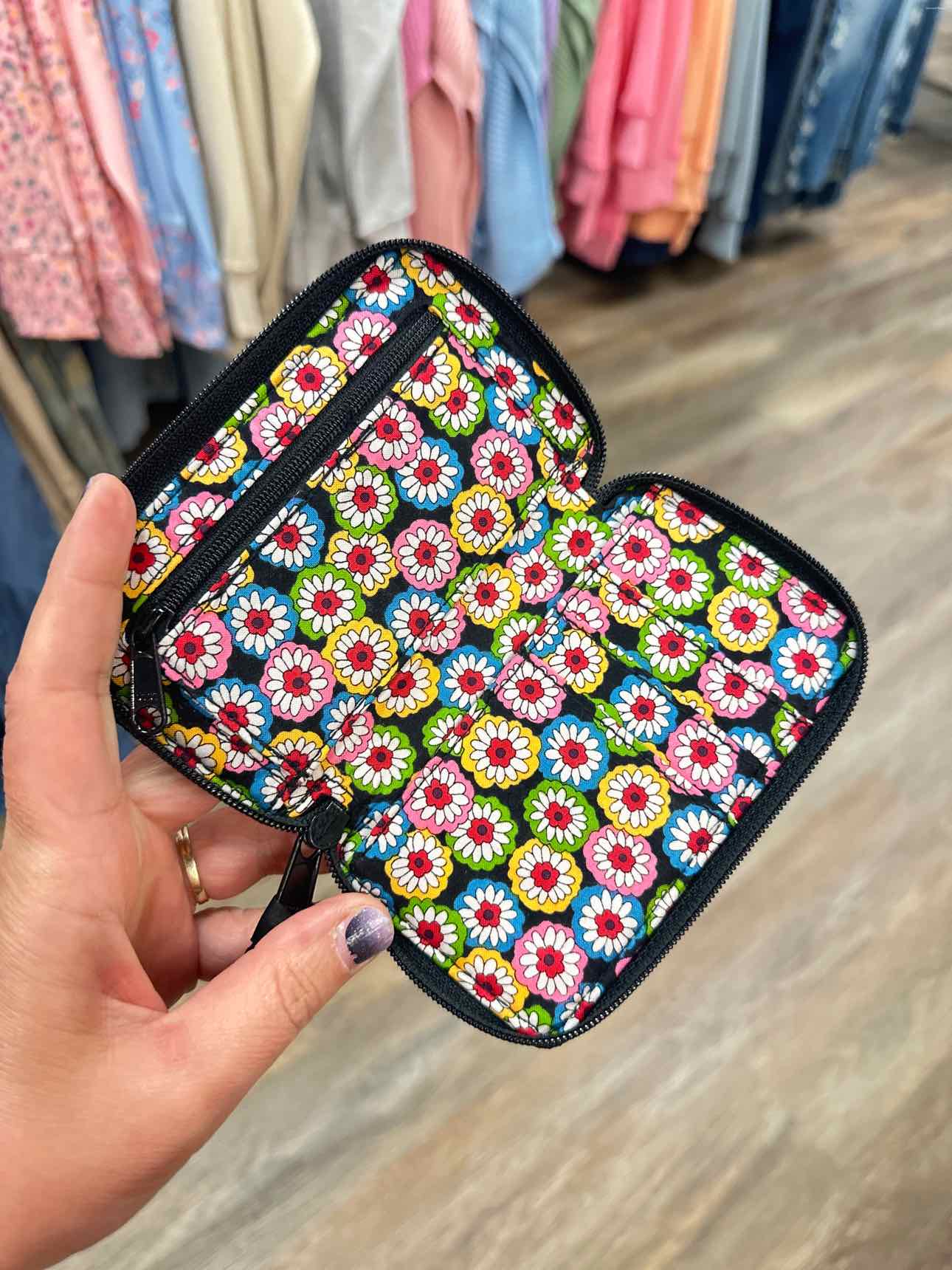 Vera Bradley All In One Symphony in Hue ID Zipper Black Pink Wallet