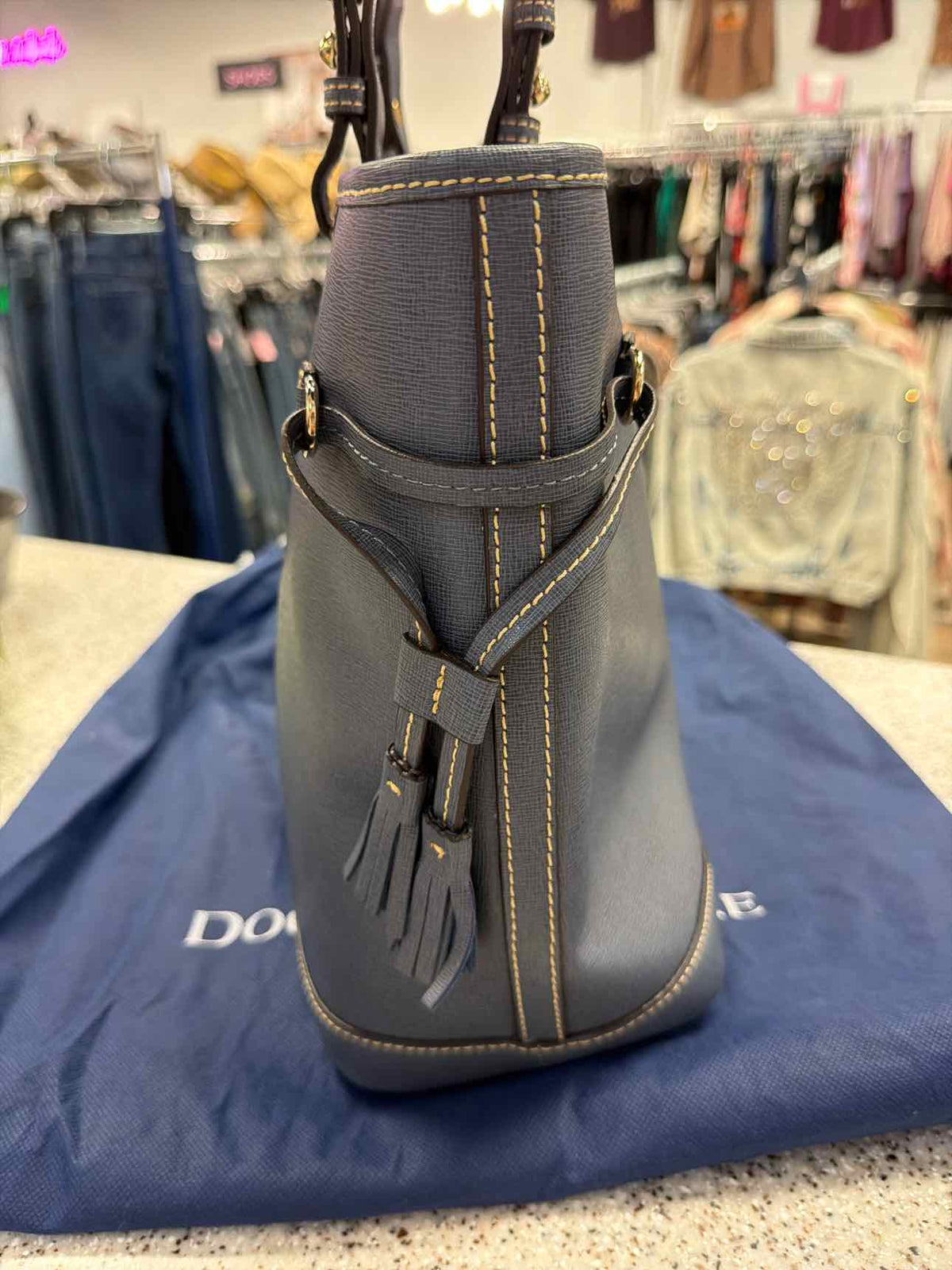Dooney and Bourke Double Strap Tassel Graphite Tote Grey Graphite Handbags NWT