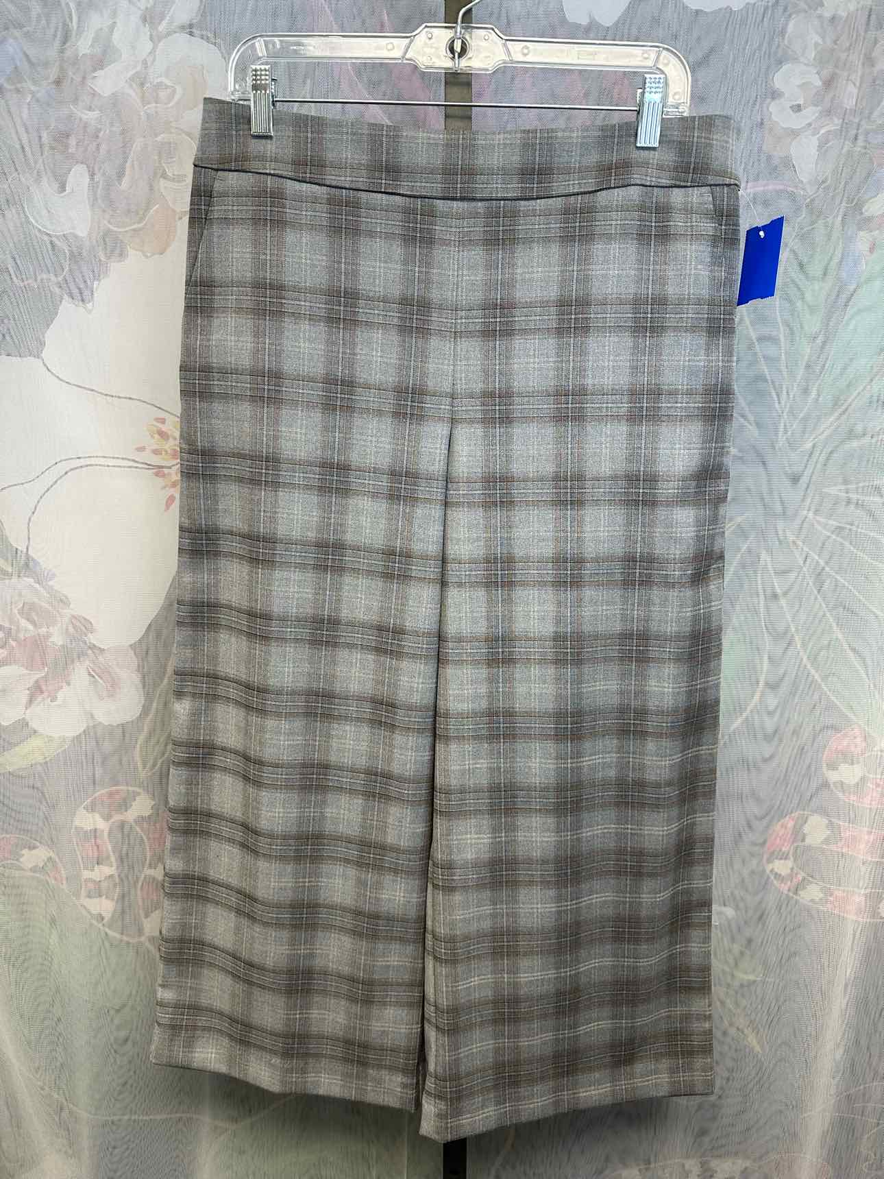 LOFT Size 8 Grey Plaid Wide Leg Crop Trouser Pants NEW NWT