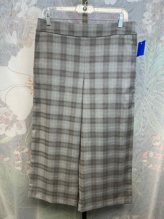 LOFT Size 8 Grey Plaid Wide Leg Crop Trouser Pants NEW NWT