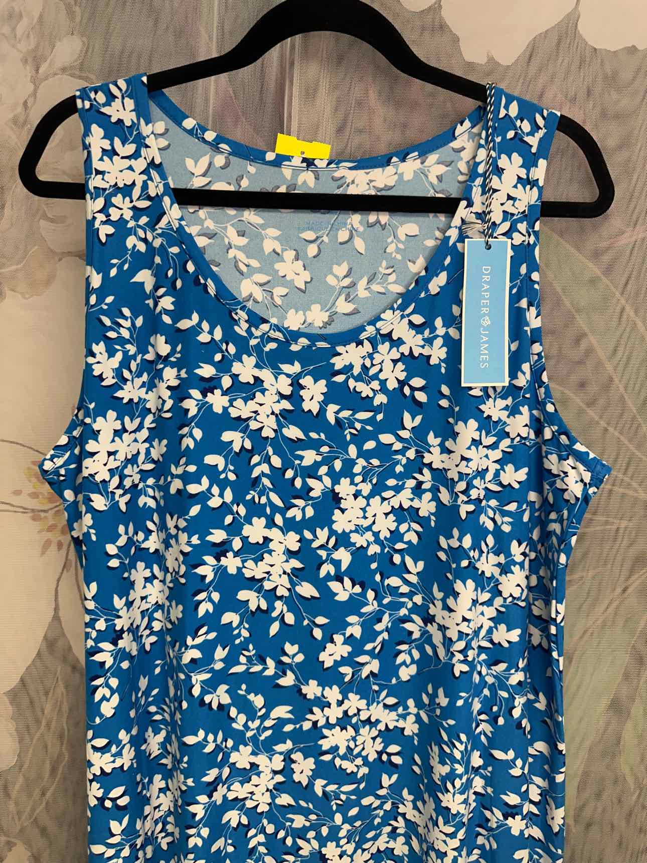 Draper James NEW NWT Floral Stretch Sleeveless Ruffle Hem L/XL Blue/White Dress
