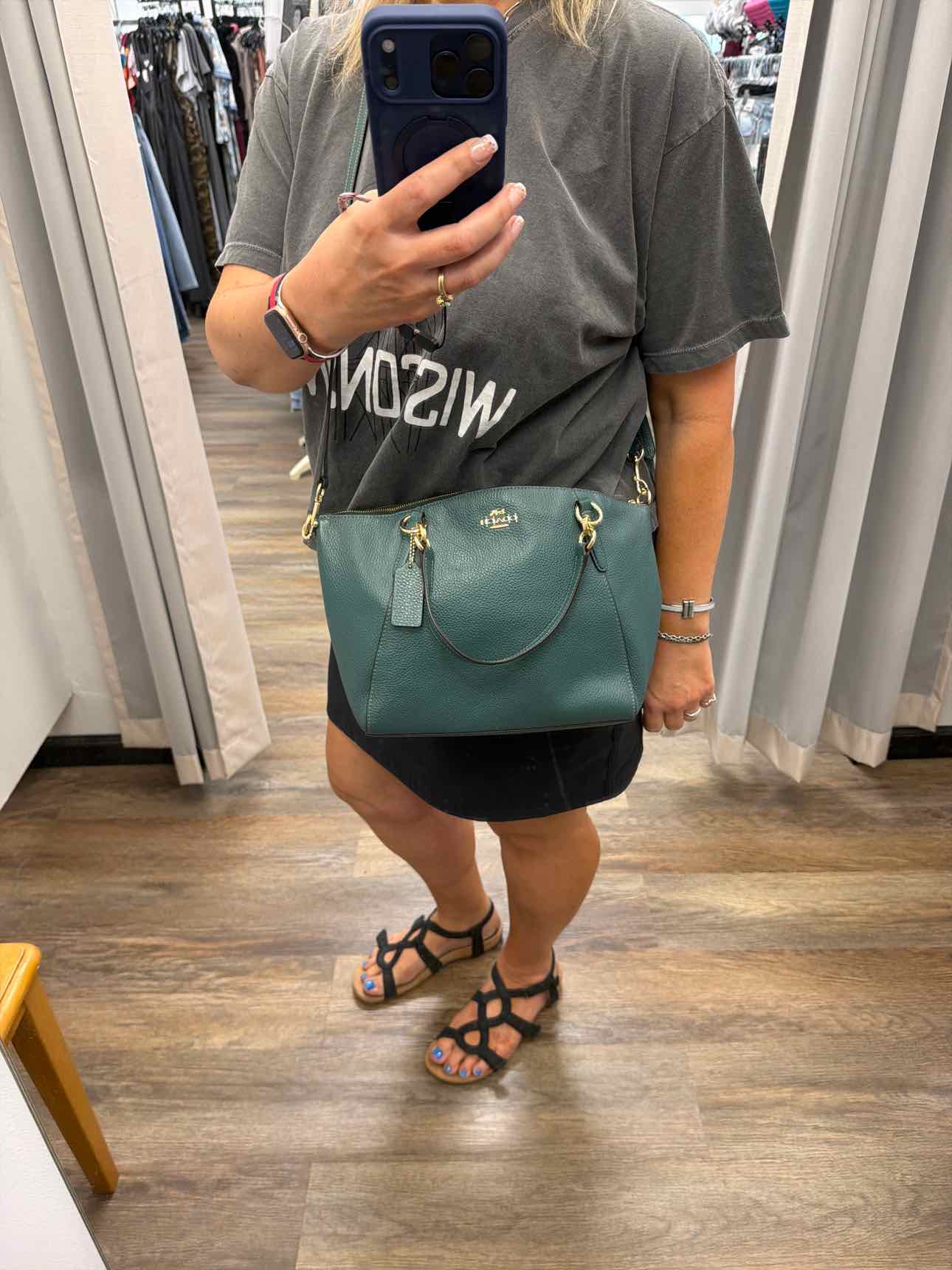 Coach 'Kelsey' Teal pebble leather crossbody satchel Handbags