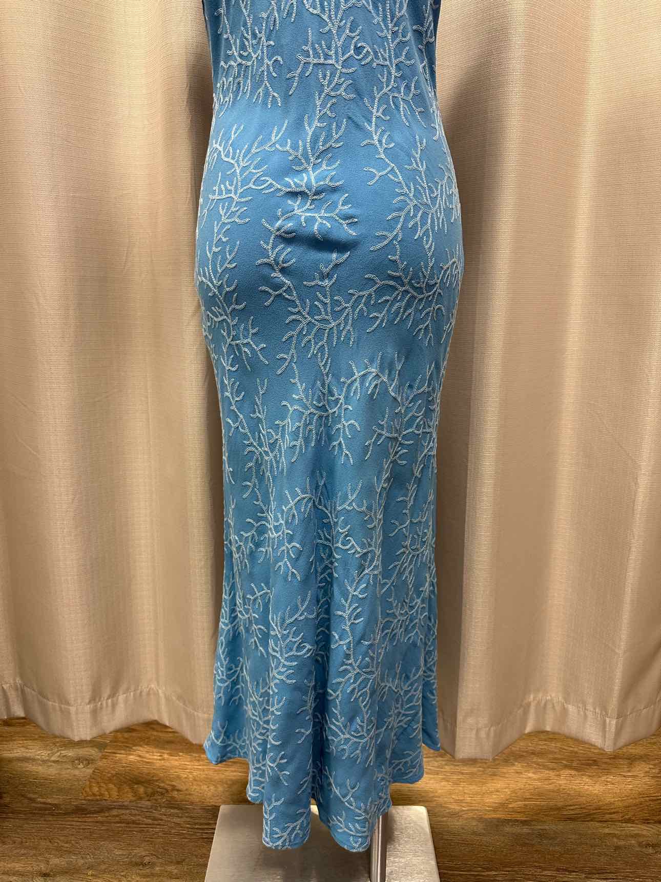 Ghost London Coral Embroidered Puffy Short Sleeve Maxi Medium Aqua Dress