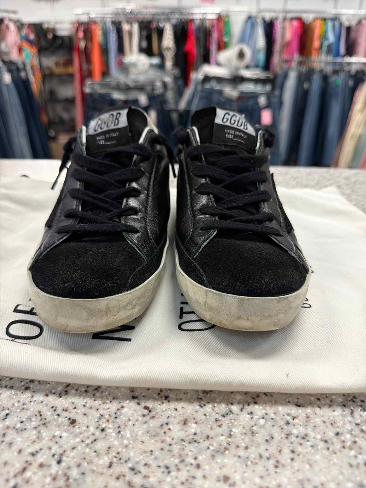 Golden Goose Size 37 Black Super-Star Nappa Leather Sneakers Glitter Shoes
