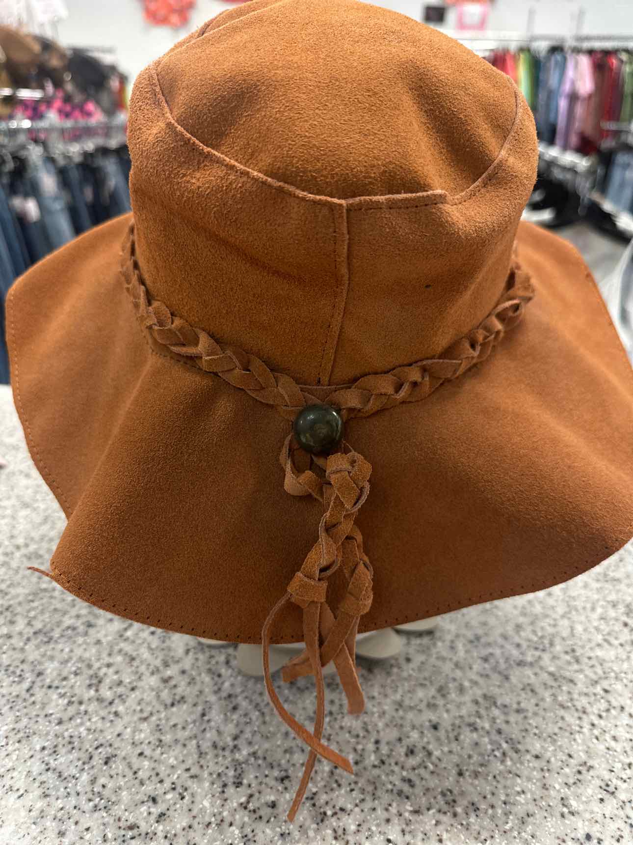 Floppy Suede Leather One Size Caramel Hat