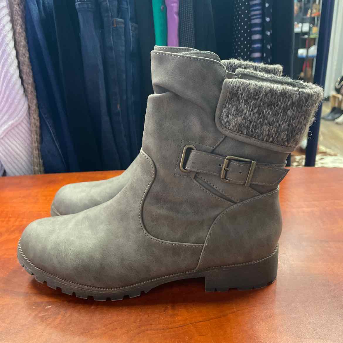 Maurices Grey Faux-Suede Mid-Calf Boots Size 9