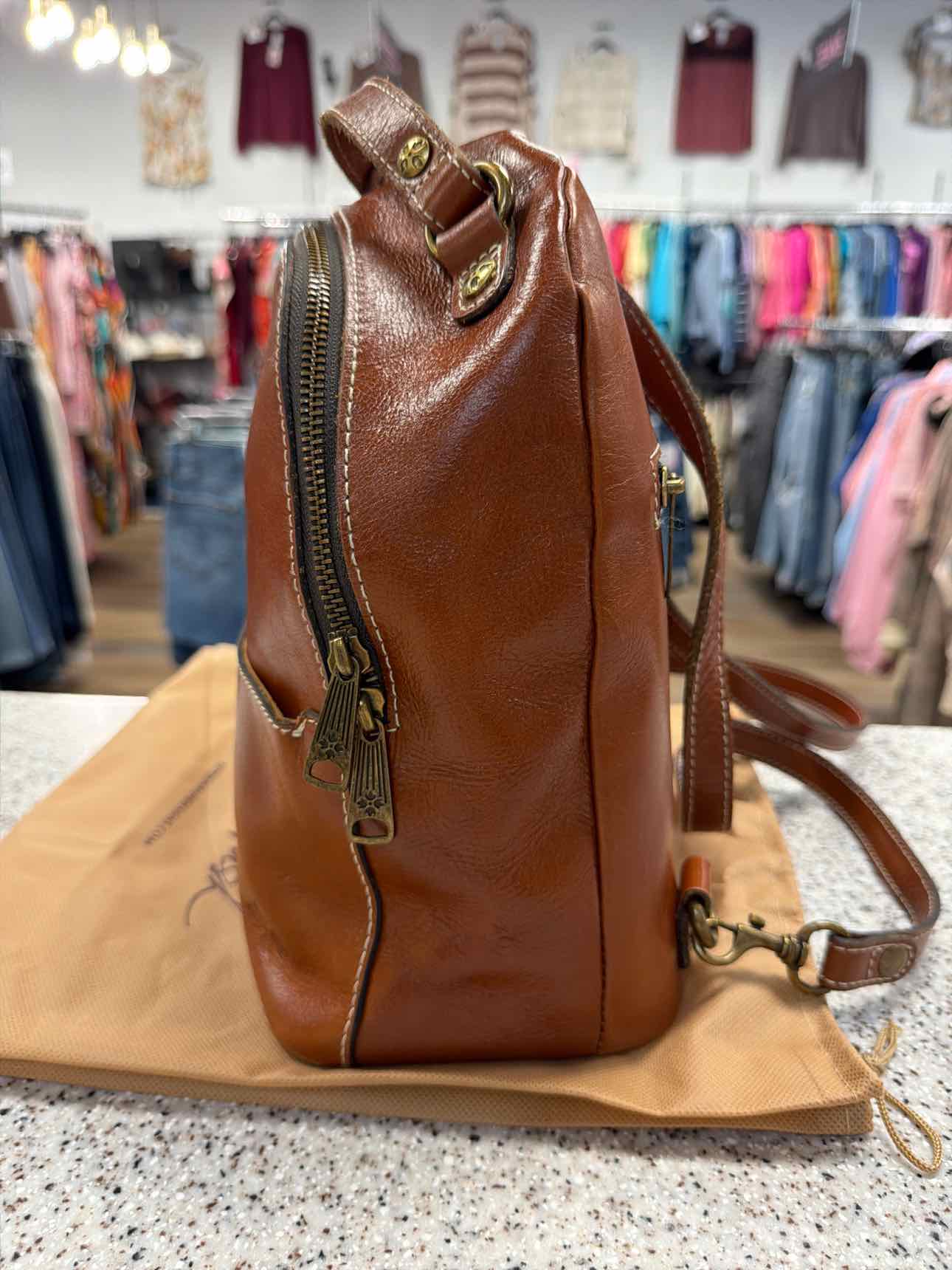Patricia Nash Small Brown Cognac Leather Montioni Covertible Backpack