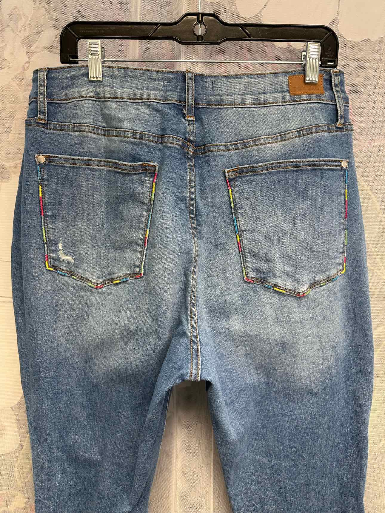 Judy Blue Distressed Skinny Fit Rainbow Stitch Detail Size 16W Denim Jeans