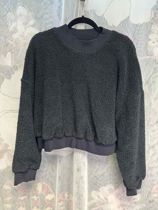 Fabletics Fuzzy Cropped Long Sleeve Crewneck Size XL Black Top