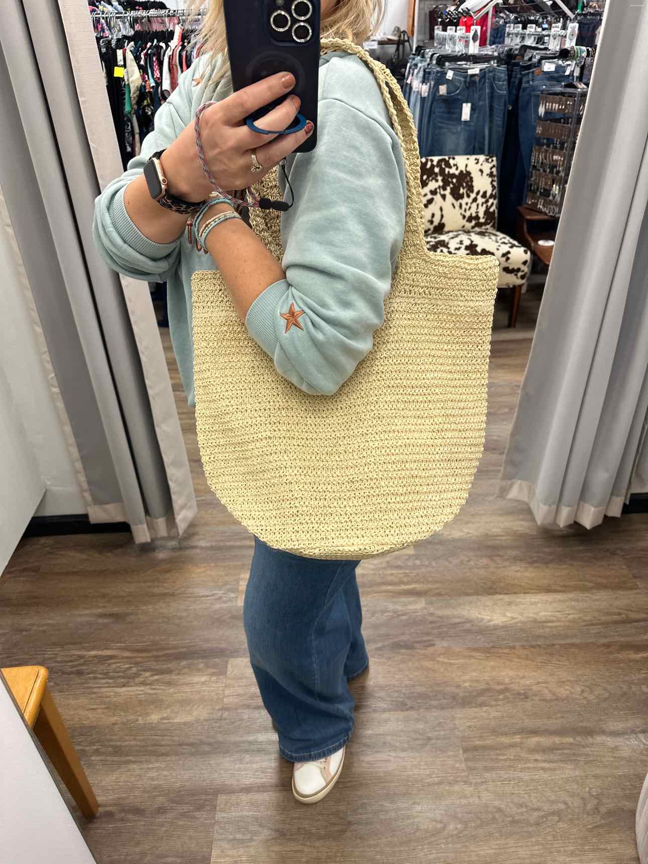 Round Bottom Woven Straw Tote Bag Handbags