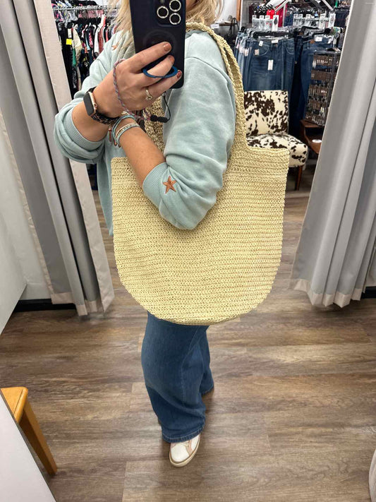 Round Bottom Woven Straw Tote Bag Handbags